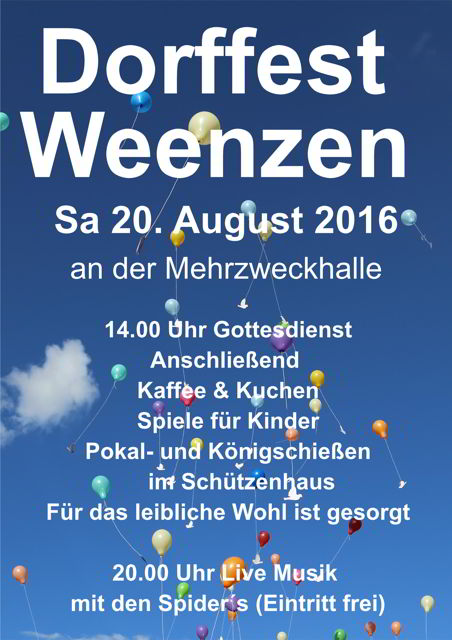 Dorffest in Weenzen startet mit Gottesdienst am 20. August.2016