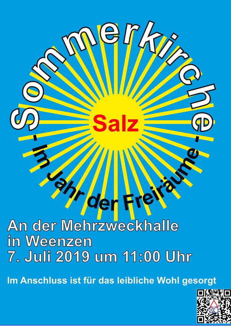 Sommerkirche 2019 am 7. Juli um 11 Uhr an der Mehrzweckhalle in Weenzen