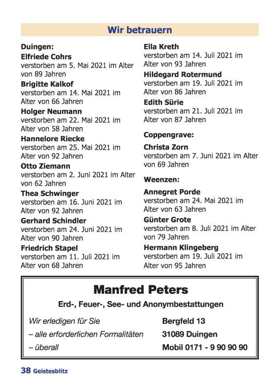 Gemeindebrief September 2021 - November 2021