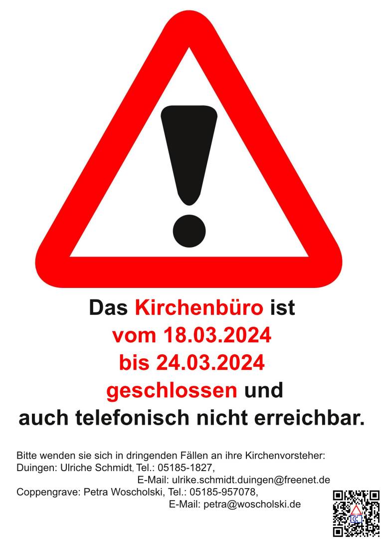 Kirchenbüro ist geschlossen