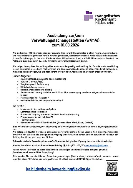 Ausbildung zur/zum Verwaltungsfachangestellten (w/m/d) zum 01.08.2026