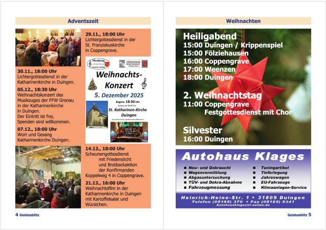 Gemeindebrief für die Monate Dezember 2025 - Februar 2026