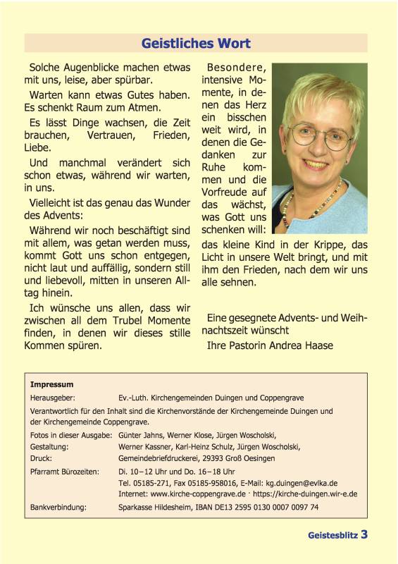 Gemeindebrief für die Monate Dezember 2025 - Februar 2026