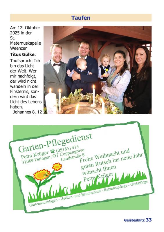 Gemeindebrief für die Monate Dezember 2025 - Februar 2026