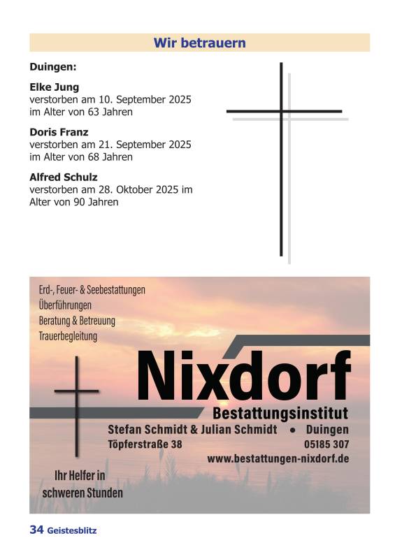 Gemeindebrief für die Monate Dezember 2025 - Februar 2026