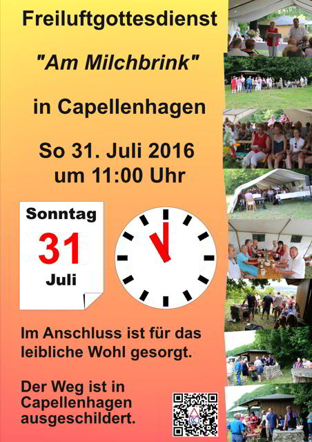 Freiluftgottesdienst Am Milchbrink in Capellenhagen am 31. Juli 2016 um 11:00 Uhr