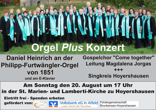 Einladung zum Orgel <i>Plus</i> Konzert am 20.8.2017 um 17:00 Uhr in Hoyershausen