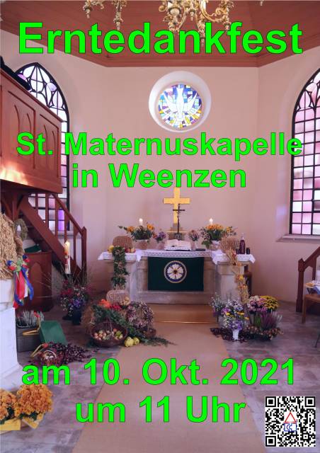 Einladung zum traditionellen Erntedankfest in die St. Maternuskapelle