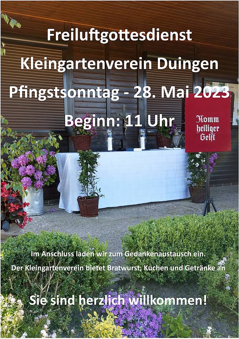 Pfingstsonntagsgottesdienst im Kleingarten in Duingen