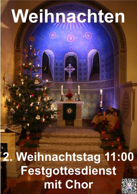 Einladung zum Festgottesdienst mit Chor am 2. Weihnachtstag