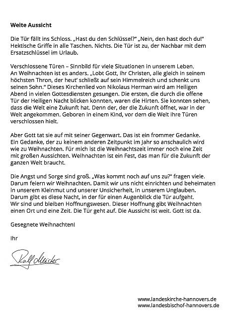 Brief von Ralf Meister an die Gemeinden