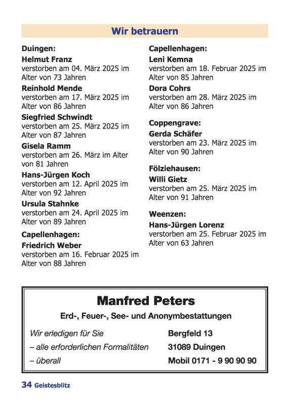 Gemeindebrief Juni - August 2025