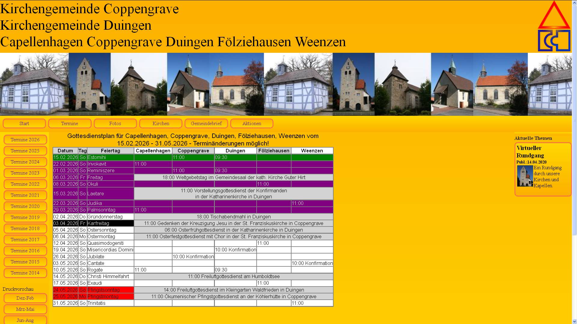 Aktualisierter Terminplan bis Ende Mai