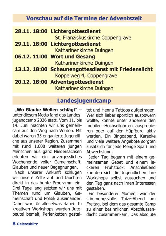 Gemeindebrief September 2026 - November 2026