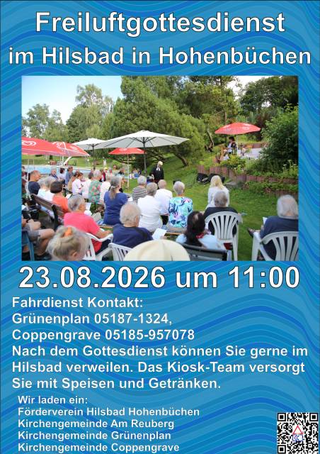 Einladung zum Freiluftgottesdienst im Hilsbad Hohenbüchen